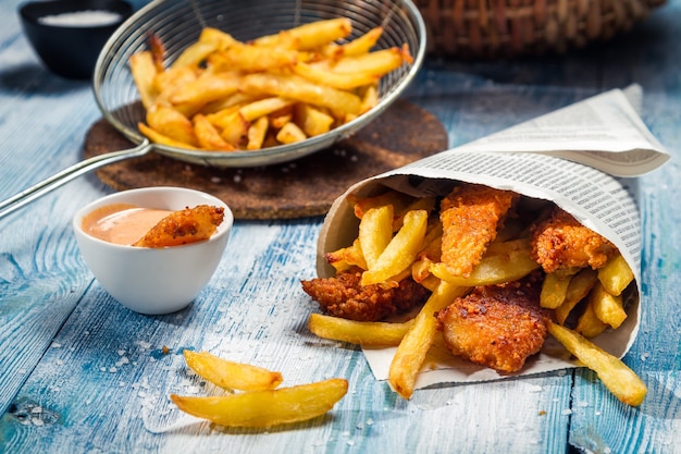 patatas fritas con salsa de tomate