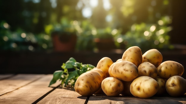 Patatas en una mesa de madera