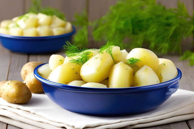 Patatas tiernas hervidas con eneldo, perejil y cebolla