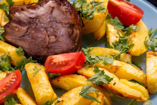 Patatas con tomates de cerdo y hierbas