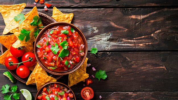 patatas tortillas mexicanas con salsa y salsa en una tabla de madera
