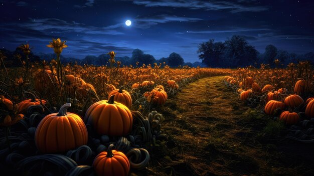 patch de abóbora vibrante sob um céu noturno estrelado comemorando o Halloween