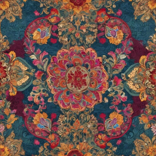 Patchwork-Blumenmuster mit Paisley- und indischen Blumenmotiven Damask-Muster für Textilien und