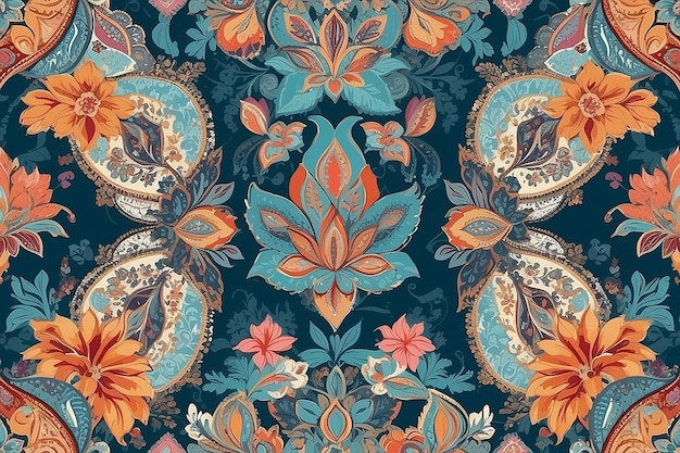 Patchwork-Blumenmuster mit Paisley- und indischen Blumenmotiven Damask-Stilmuster für Textilien und Dekoration