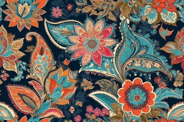 Patchwork-Blumenmuster mit Paisley- und indischen Blumenmotiven, Damastmuster für Textilien und Dekoration