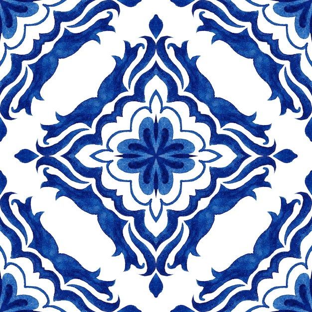 . patchwork sem costura de decoração portuguesa e espanhola em azul, branco.