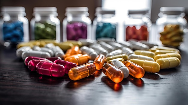 Patient und Pillen oder Arzneimittel in Blisters und Gläsern Konzept des Arzneimittels Medikament Medizin Pharmaceuti
