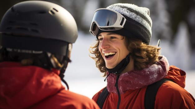 patinador de snowboard falando com um amigo