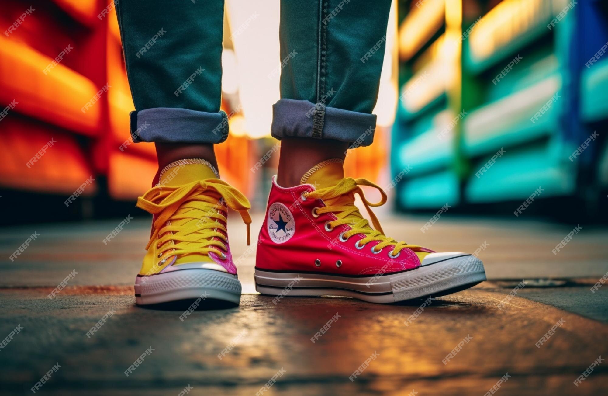 Una patinadora converse con colores vibrantes en la calle | Foto Premium