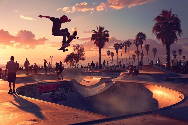 Foto patinadores dinámicos realizando trucos en una ciudad