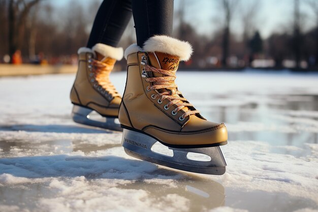 Patinaje sobre hielo en un estanque congelado