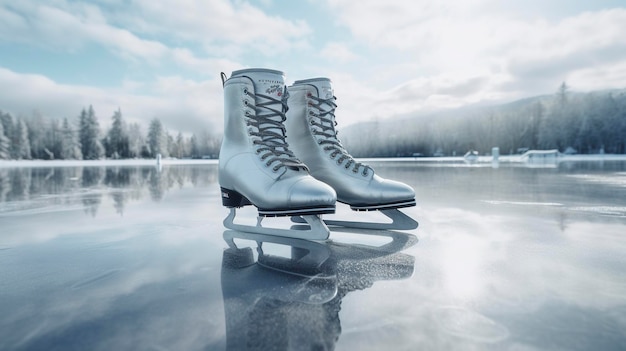 Foto patinaje sobre hielo en lagos helados