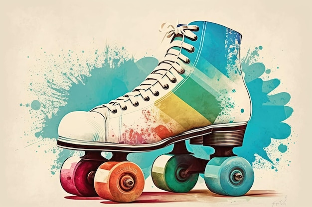 Patines antiguos con los colores del arco iris