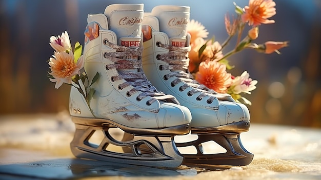 Patines brillantes en el podio con flores dentro IA generativa