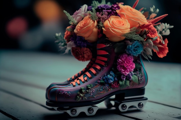 Patines brillantes en el podio con flores dentro IA generativa