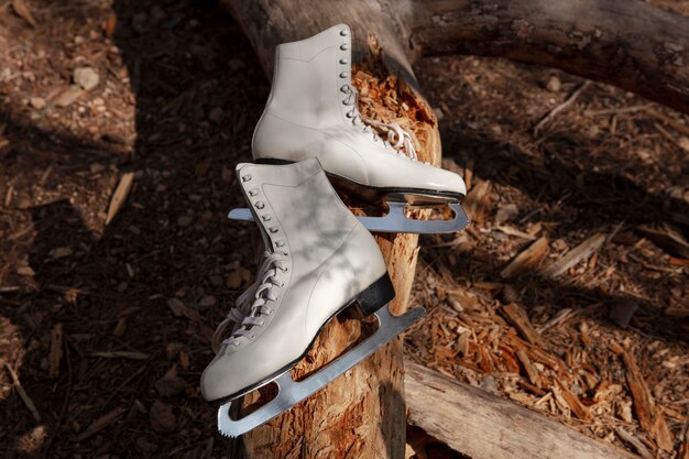 Foto patines de hielo al aire libre bodegón
