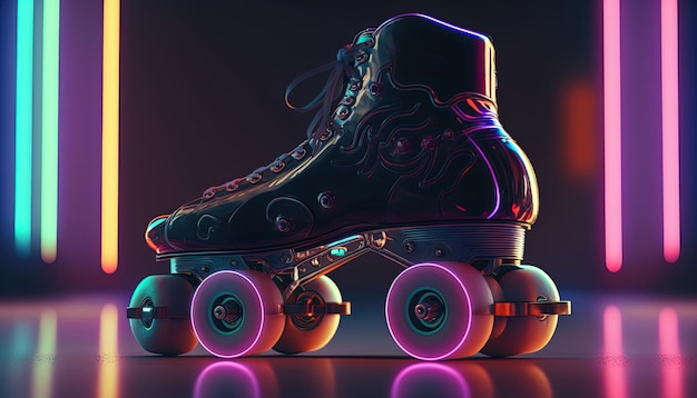 Patins AI generativos no estilo cyberpunk disco nostálgico anos 80 anos 90 Luzes noturnas neon vibrantes