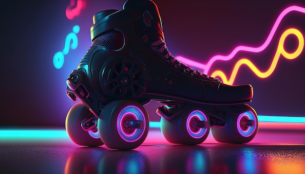 Patins AI generativos no estilo cyberpunk disco nostálgico anos 80 anos 90 Luzes noturnas neon vibrantes