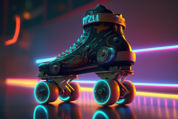 Patins AI generativos no estilo cyberpunk disco nostálgico anos 80 anos 90 Luzes noturnas neon vibrantes