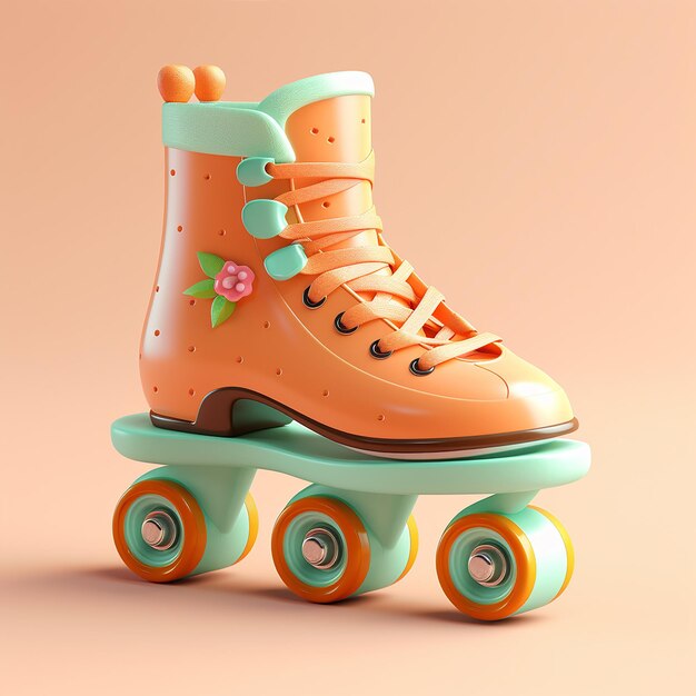 Patins de rolos bonitos em fundo sólido renderizados em 3d