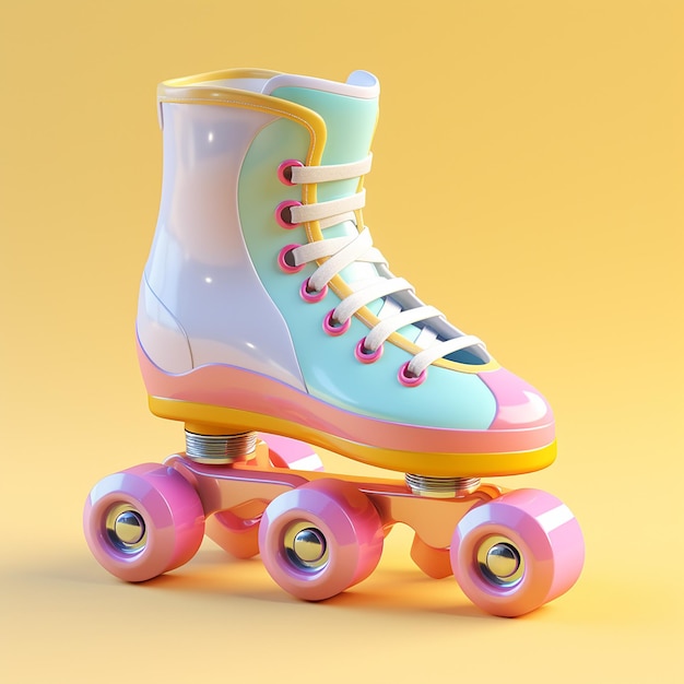 Patins de rolos bonitos em fundo sólido renderizados em 3D