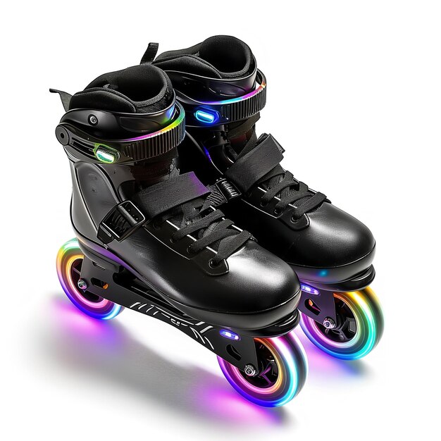 Patins de rolos com luzes LED isoladas em fundo branco