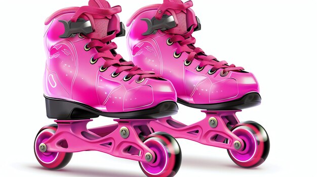 Foto patins rosa com rodas rosas isoladas em fundo branco ilustração de renderização 3d