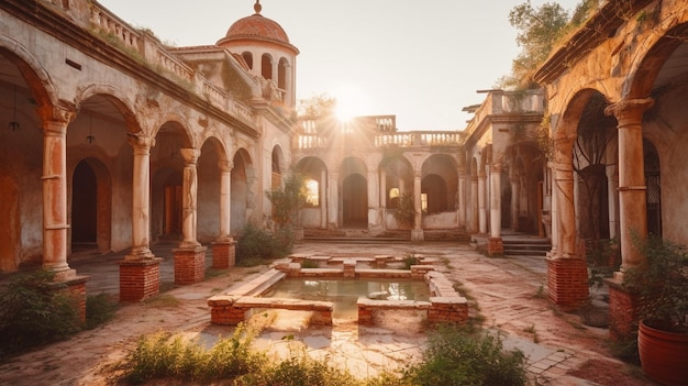 El patio de la antigua casa de la colonia española.