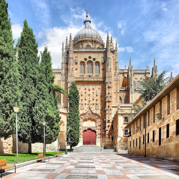 Patio Chico y Catedral Nueva de Salamanca, España.