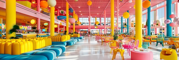 Un patio de recreo interior vibrante Un entorno colorido y divertido para que los niños jueguen y exploren