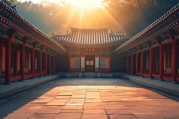 El patio del templo coreano capturado con estilo