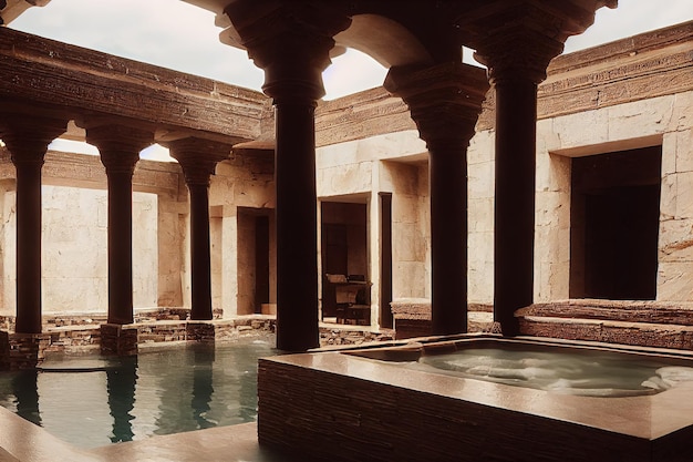 Patio trasero de lujo de la antigua Babilonia con jacuzzi