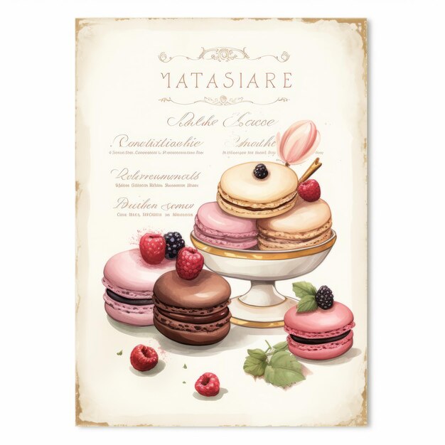 Patisserie Delights Eine Sammlung klassischer Macaroon-Rezepte auf einer 3x5 Rezeptkarte