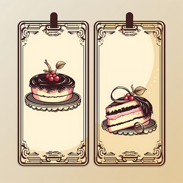 Patisserie Tag Cartão Pergaminho Papel Esboço Detalhado Ornamento Design de Cartão 2D Ilustração Criativa