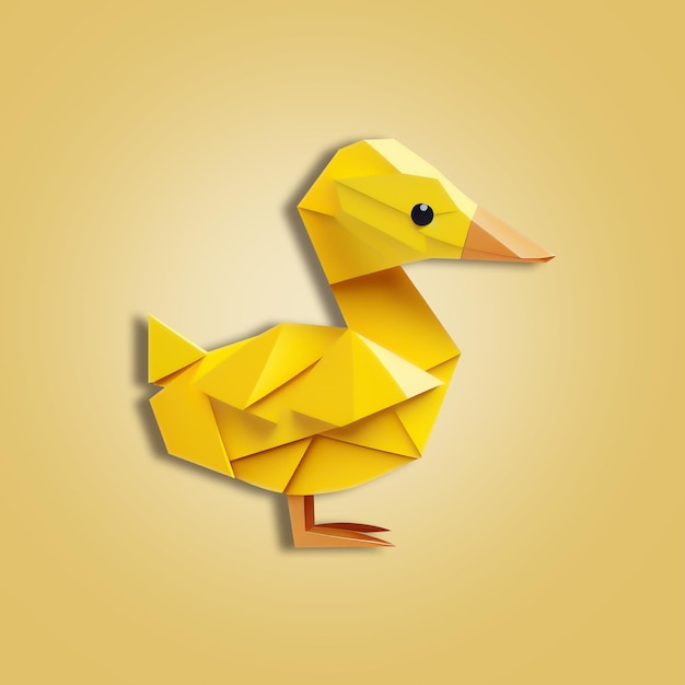 Pato amarelo de papel artesanal Origami pato em fundo amarelo Papel de arte digital pato amarelo Elemento de design