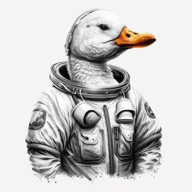 Foto pato arrafado en un traje espacial con un casco y una chaqueta generativa ai