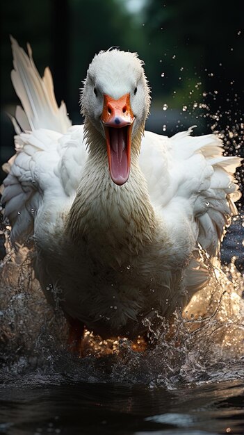 Foto un pato con la boca abierta y la palabra pato en el agua