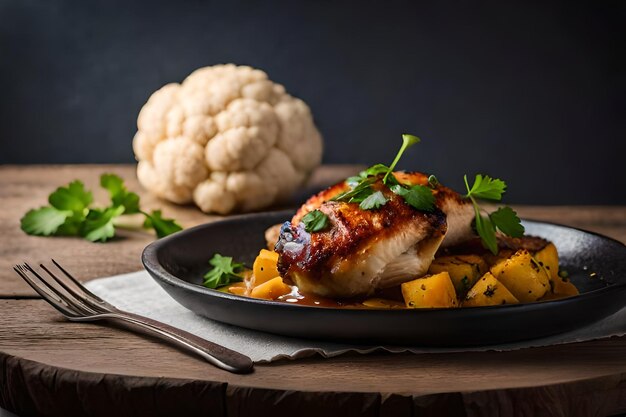 Pato de frango com couve-flor e salsa assada