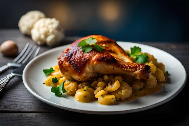 Pato de frango com couve-flor e salsa assada