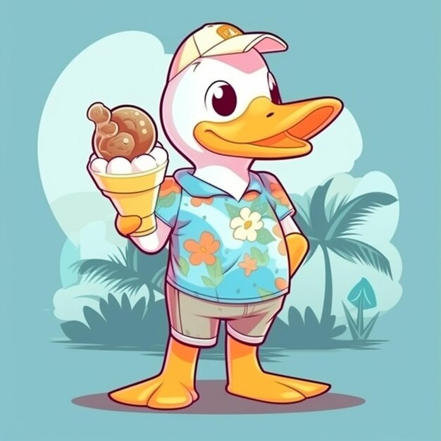 pato de dibujos animados con cono de helado en la mano ai generativo