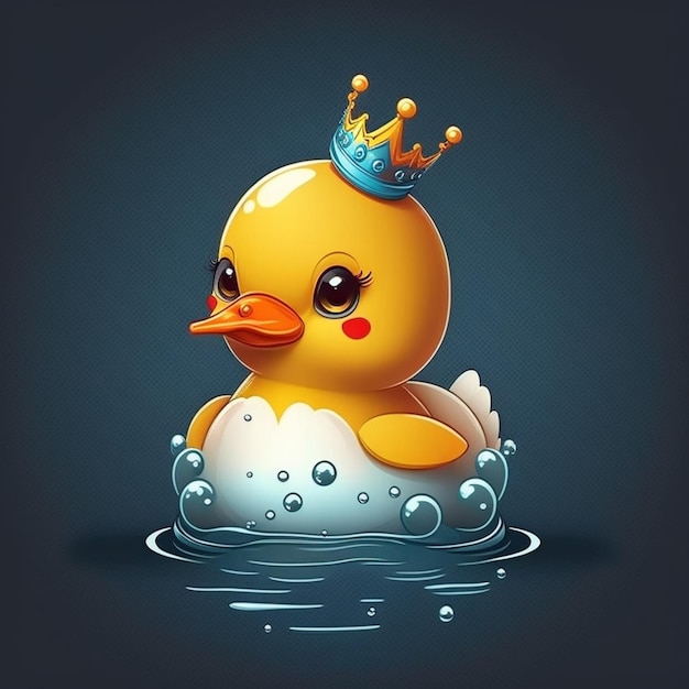 Foto pato de dibujos animados con corona sentado en la parte superior de un huevo en el agua generativo ai