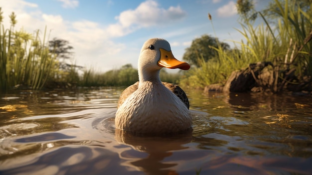 pato em lago fundo de alta qualidade