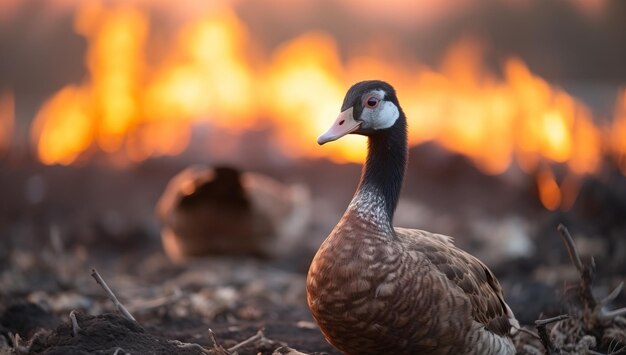 El pato se enfrenta al fuego salvaje