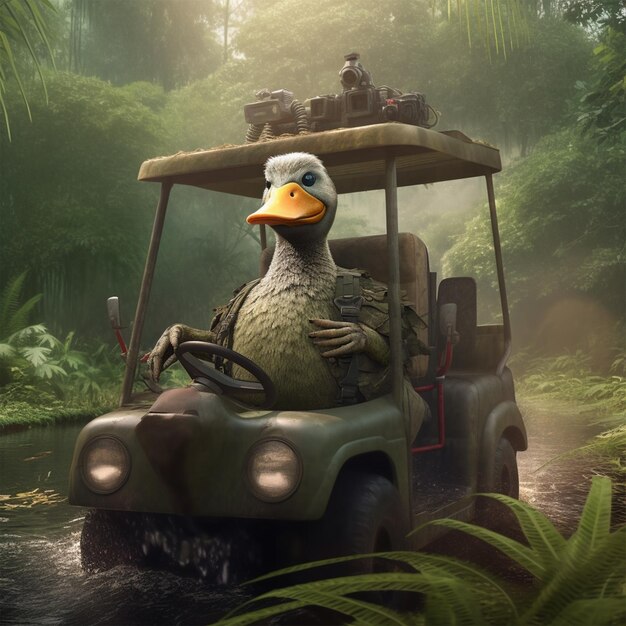 Foto pato está patrulhando a selva com mochilas