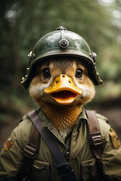 Foto pato feliz con casco