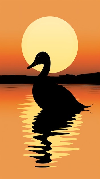 Foto un pato está flotando en el agua al atardecer