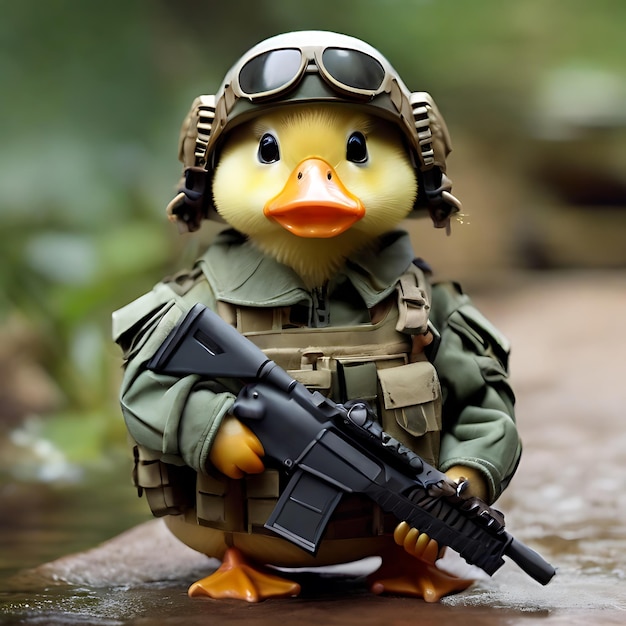 pato fofo com equipamento militar gerado por IA