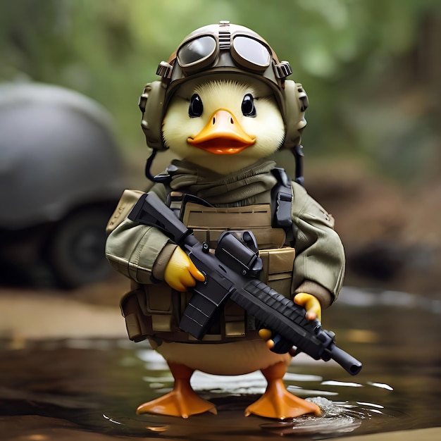 pato fofo com equipamento militar gerado por IA