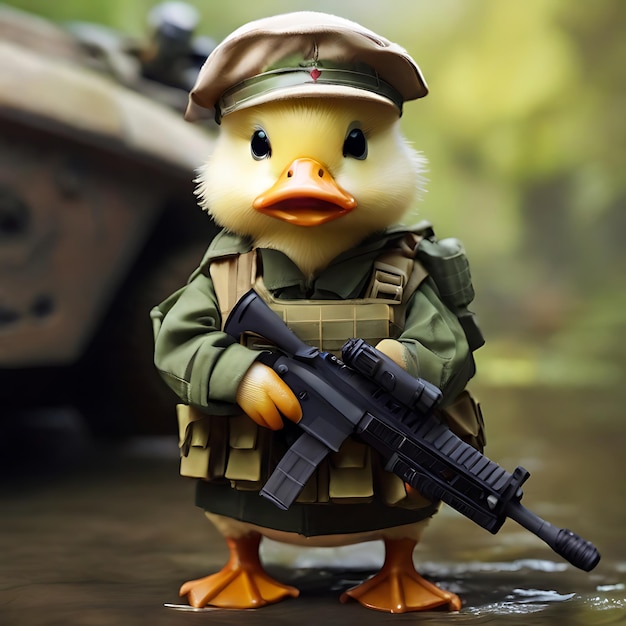 pato fofo com equipamento militar gerado por IA