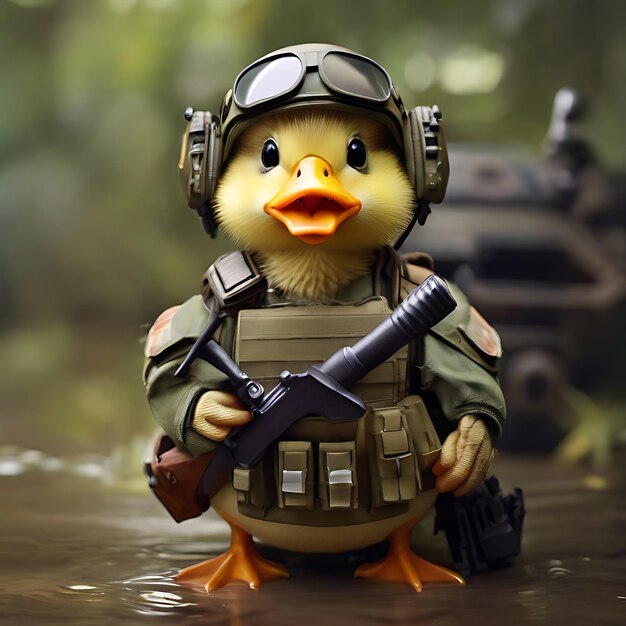 pato fofo com equipamento militar gerado por IA